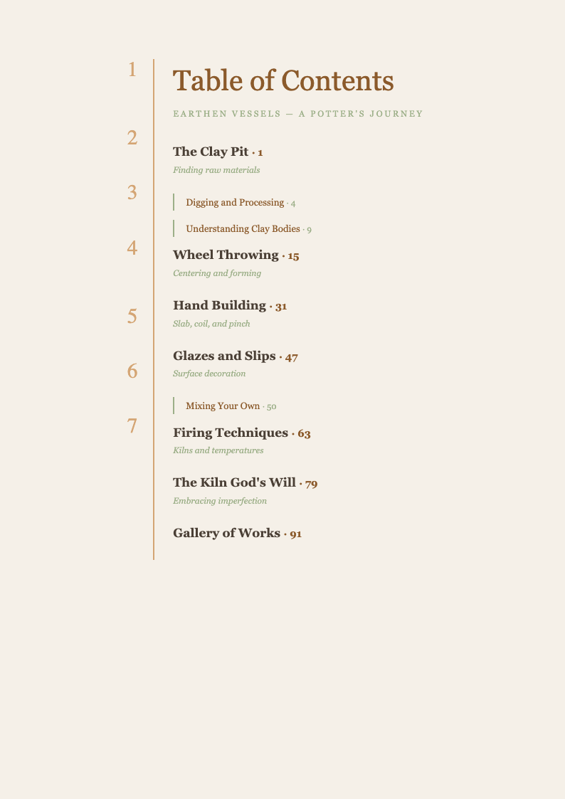 Earth tone natural book table of contents